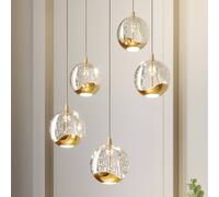 Lucande Lampada LED a sospensione Hayley, Ø 30 cm, a 5 luci, oro, vetro LUCANDE