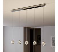 Lucande Lampada LED a sospensione Hayley, 96 cm, a 5 luci, cromo, vetro LUCANDE