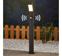 lampada da esterni 'Lennik' con sensore di movimento (Moderno) colore Nero, in Alluminio (1 luce, lampadina inclusa) di Lucande | Lampioncino, paletto luminoso, lampada da viale, lampioncino