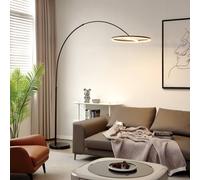 Lucande LED, lampada da terra ad arco Virvera, rotonda, nera, metallo LUCANDE