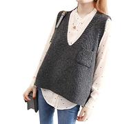 LucaSng Maglione da Donna, Pullover Cotone Donna Senza Maniche Scollo a V Sexy Maglione con Tasca, Maglione Donna Felpa Ragazza Pullover Invernali Casual Sweatshirt Tops (Grigio, Taglia Unica)