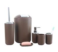 LucaSng Set di 6 Accessori da Bagno, Set Bagno Accessori in Plastica Ecologica con Dispenser Sapone, Portaspazzolino, Pattumiera, Tazza da Denti, Scopino per WC da Toilette e Portasapone (Marrone)