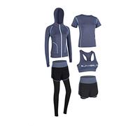 LucaSng Tute da Donna Set Morbido e Traspirante Confortevole Asciugatura Rapida Running Jogging Gym Sweatsuit Set da 5 Pezzi Set di Abbigliamento Sportivo da Donna (Blu Scuro 5pz, 2XL)