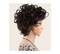 LUCBEI Parrucche ricci per le donne parrucca corta capelli ricci neri mista marrone parrucca afro parrucca sintetica in fibra di capelli cosplay parrucca carnevale
