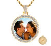 LucBuy Collana con Ciondolo Personalizzato, Ciondolo con Immagine Stampata a Forma di Cuore/Rotondo Unico, Collane Personalizzate Placcate in Oro 18 Carati, Regali di Gioielli Commemorativi (A12)