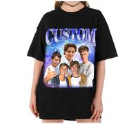 LucBuy Magliette Personalizzate, Rap Bootleg Felpa Oversize con Testo Personalizzato con Foto di Volti retrò, Felpe con Cappuccio Larghe e Spalle Scoperte Casual Girocollo Compleanno Regali (A8)