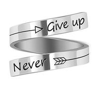 LucBuy Regali Ispirati Incisi in Acciaio Inossidabile Anelli Regolabili Gioielli per Uomo Donna Adolescenti (Never Fxcking Give Up - Argento)