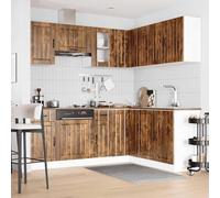 Lucca - Set di 11 mobili da cucina in rovere affumicato, in legno e vetro, con piedini regolabili, per cucine da incasso (mobile sottolavello, pensili pensili, elementi angolari, pannello per