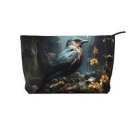 L'uccello nero e il fiore hanno stampato la borsa cosmetica del velluto a coste, borsa impermeabile di stoccaggio degli articoli da toel, Nero , Taglia unica