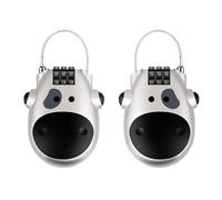 Lucchetto a cavo, confezione da 2 cavi argentati a forma di mucca, codice a 3 cifre, lucchetto retrattile per casco da 70 cm, per bicicletta, moto, passeggino, bagagli, zaino
