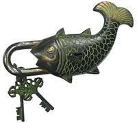 Lucchetto a forma di pesce in stile antico | Lucchetto con chiave | Lucchetto nero realizzato in ottone