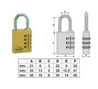 LUCCHETTO AD ARCO A COMBINAZIONE PL020 mm.38 a 4 combinatori - FER 171991- pz 2