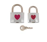 Lucchetto Amore Argento con Cuore Rosso (Set 2 lucchetti). Lucchetti dell'amore con 1 chiave. San Valentino (Due Lucchetti Argento - 1 Chiave)