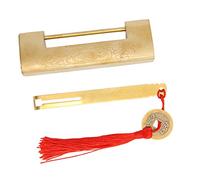 Lucchetto antico, in ottone intagliato cinese antico con chiave, stile vintage decorativo, squisito lucchetto orizzontale in ottone per portagioie, armadietto, scatola di legno antico, decorazione per