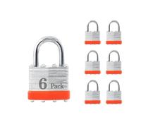 Lucchetto con chiave in acciaio laminato, serrature uguali con chiave, lucchetto con arco normale, corpo largo 40 mm, confezione da 6, anello arancione