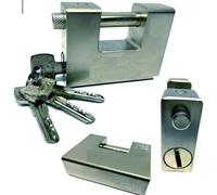 LUCCHETTO CORAZZATO IN ACCIAIO TEMPRATO ANTISCASSO, CATENACCIO PER SERRANDE 94MM