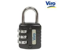 Viro | Lucchetto per valigie e armadietti a Combinazione Variabile con 3 Combinatori, Base 30mm, Nero Cromato