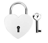 Lucchetto, lucchetto in metallo a forma di cuore con chiave, lucchetto in metallo per portagioie con libro diario per bagagli(bianca)