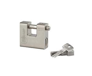 Lucchetto monoblocco rettangolare Thor, acciaio temprato, per serranda, arco in acciaio, 75mm, 5 chiavi reversibili - THIRARD