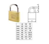 Lucchetto Ottone Arco Normale Aditus City P700 50 mm Ka 10 Pezzi