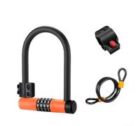 Lucchetto per bicicletta, 18,3 x 12,8 x 2,7 cm, serratura a D con combinazione a quattro cifre, in lega di zinco, corpo in acciaio legato resistente (nero arancione)
