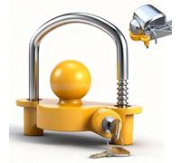 Lucchetto per Rimorchio,Antifurto per Rimorchio Regolabile,Compatibile con Accoppiatori da50 mm,con Gancio di Traino e 2 Chiavi di Sicurezza,Struttura in Acciaio Cromato per Caravan,Camper e Roulotte