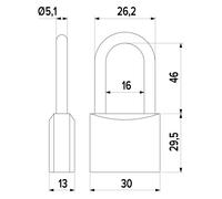 LUCCHETTO RETTANGOLARE ARCO LUNGO mm 30 10 PZ