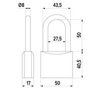 LUCCHETTO RETTANGOLARE ARCO LUNGO mm 50 10 PZ