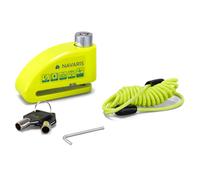Navaris Lucchetto Ruota Moto - Bloccadisco Moto con Allarme Antifurto Sonoro 110db - Anti Furto Freno Blocca Disco Scooter - Catena Chiave e Cavo - Verde