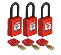 Lucchetto Safekey in Nylon, 38mm x 84mm x 19mm, Rosso, Confezione da 3