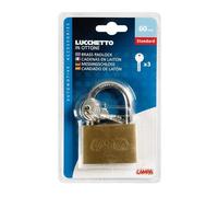 LUCCHETTO CATENACCIO IN OTTONE ARAMDIETTO SICUREZZA FURTO CON 3 CHIAVI ARCO 60MM
