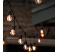 Luccika catenaria di luci da 5 metri con 10 lampadine trasparenti S14 a led Bianco Caldo Vintage con cavo nero catena luminosa prolungabile da esterno ed interno IP44 (220 Volt con Spina Schuko)