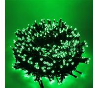 Luccika stringa natalizia con luci a led su cavo verde per uso interno ed esterno controller 31V con 8 giochi di luce e memoria (Verde, 5 Metri con 100 Led)