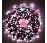Luccika stringa natalizia con luci a led su cavo verde per uso interno ed esterno controller 31V con 8 giochi di luce e memoria (Rosa + Bianco Ghiaccio, 9 Metri con 180 Led)