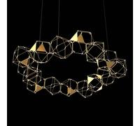 LUCCIOLA PRO 15 sospensione rotonda prisma con triangolo in metallo, led ottone 3000k 72 w, 5760 LM, ø 100 H 150cm, dimmerabile