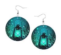 Lucciole e Lanterna Stampa Piercing Rotondo Orecchini In Pelle Set 1 Paio di Eleganti Orecchini In Pelle Pendenti Cerchio Per Le Donne Gioielli Regali, One Size, Poliestere