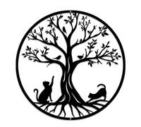 Luccyle Albero Della Vita In Metallo Decorazione Murale Silhouette Art, Decorazione da Parete Nera Silhouette Wall Art per La Casa, Camera da Letto,Giardino (Cat 50cm)