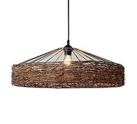 Luce a Ciondolo di vicker Marrone Light Rattan Basket Paralume Wabi-sabi in Stile Rattan Gabbia lampadario Metallico Cavo e27 Boho a Filo a sfioramento della Lampada a soffitto di bambù Compatibile