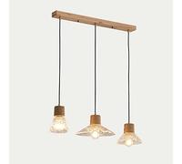 Luce a ciondolo in sala da pranzo in legno, lampada a sospensione della piastra lunga con tonalità di vetro, lampade per sospensioni dell'isola giapponese, dispositivo di illuminazione E27, luci
