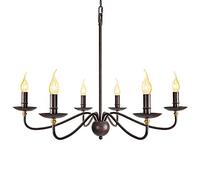 Luce a ciondolo retrò americano a 6 lampade, corpo della lampada in ferro battuto, luci sospese con supporto per lampada a forma di candela, lampada a sospensione del porta lampada E14 per soggiorno,