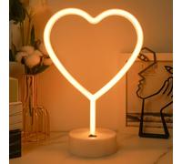 Luce a cuore al neon, insegna a cuore al neon bianco caldo, lampada LED a batteria o alimentata tramite USB per San Valentino, luci decorative da tavolo per stanza, dormitorio, matrimonio