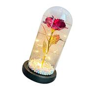 Luce a LED con Fiori di Copertura in Vetro, Luce a Fiori in Lamina di Vetro con Copertura in Vetro di Plastica per la Camera da Letto della Moglie (Fiore rosso della rosa)