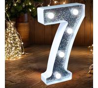 Luce a LED con Numero - Numero Luminoso Argento con Glitter Perfetto per l'uso come Luce Notturna o per Matrimonio, Festa di Compleanno, Decorazione Domestica (Numero 7)