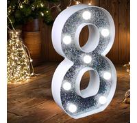 Luce a LED con Numero - Numero Luminoso con Glitter Argento Perfetto come Luce Notturna o per Decorazione di Matrimonio, Festa di Compleanno, Casa (Numero 8)