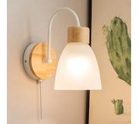 Luce a parete per camera da letto Nordic Glass Wood Sconcetto Fun a parete Lampada a parete con interruttore a catena a tiro moderno per la camera da letto della lampada alberghiera (Guerra bianca