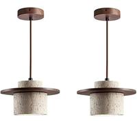 Luce a sospensione 2 pezzi Ombra naturale in pietra naturale, lampadario giapponese, tavolo da pranzo Droplight travertine, comodino cucina da cucina barra lampada sospesa (colore: b-2pcs), lampadario