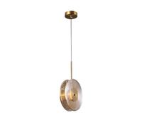 Luce a sospensione a LED moderna, lampade a sospensioni in metallo con tonalità in vetro ambra, lampada a sospensione del letto, lampadario di illuminazione decorativa di tipo a disco, luci a goccia