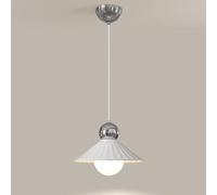 Luce a sospensione in ceramica bianca, lampada a sospensione in metallo cromatico con tonalità a forma di gonna pieghettata, dispositivo di illuminazione E27, lampade a sospensione decorativa per