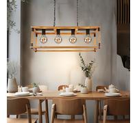 Luce a Sospensione Lampada di Legno 4 Fiamma Corda Canapa Metallo Nero LED [EEK: Inaditato]