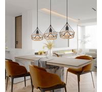 Luce a Sospensione Lampadario Lampada da Soggiorno Nero Griglia Corda Canapa [EEK: Non valutato]